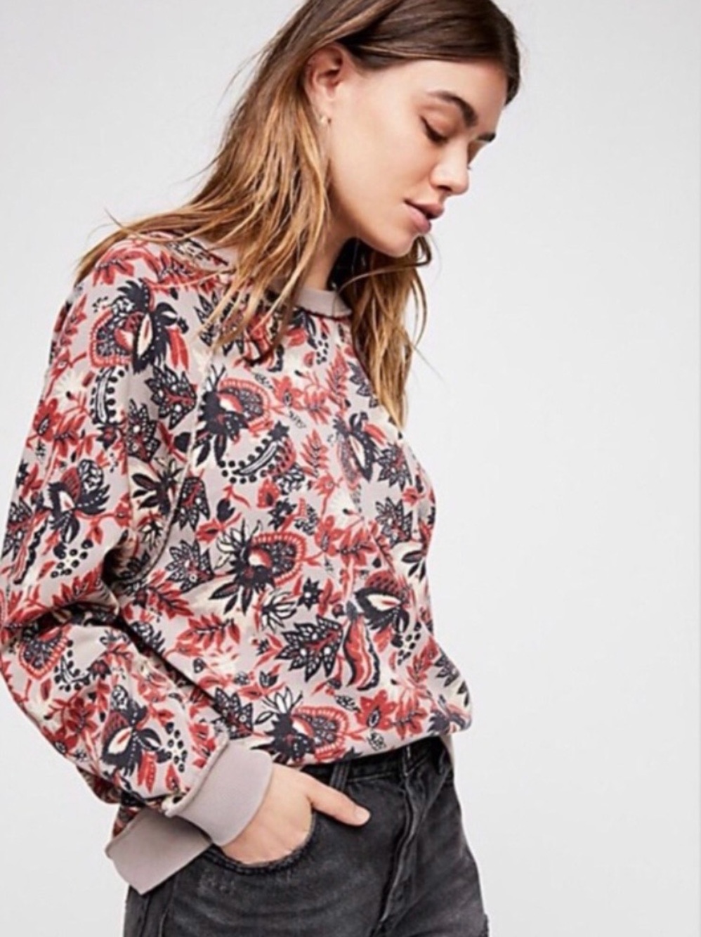 Free People Go On Get Floral Sweatshirt Size S